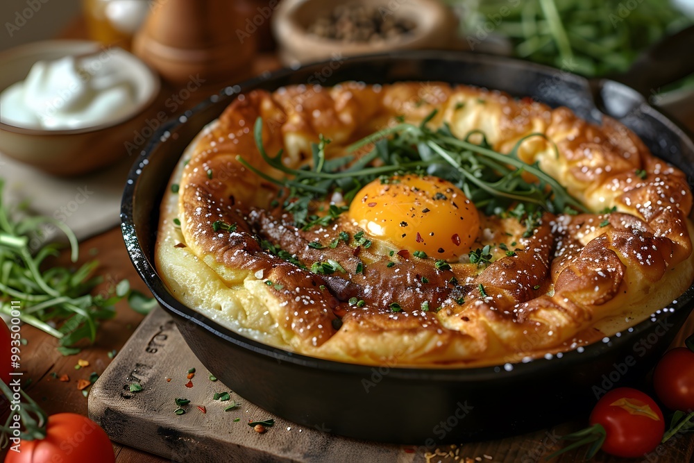 Rustic Breakfast Skillet with Baked Egg and Fresh Greens for Cozy Morning Meals Rustic Breakfast Skillet with Baked Egg and Fresh Greens for Cozy Morning Meals