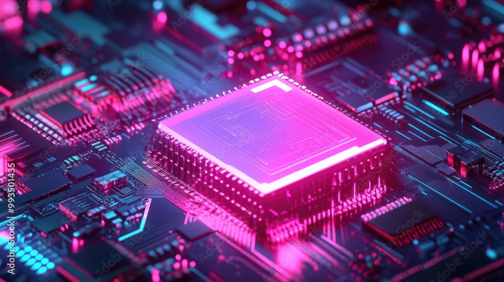 A vibrant digital world inside a computer chip, symbolizing the potential of virtual environments and computing. A vibrant digital world inside a computer chip, symbolizing the potential of virtual environments and computing.