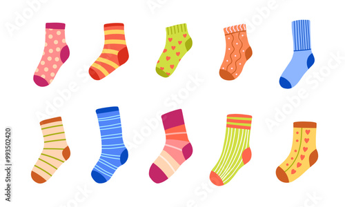 Cute colorful socks set. Cartoon icon isolated on white