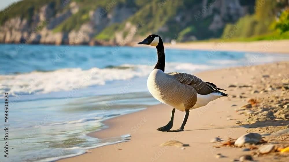 Goose Walking On A Beach Wondering Around Looking For Food Goose Walking On A Beach Wondering Around Looking For Food
