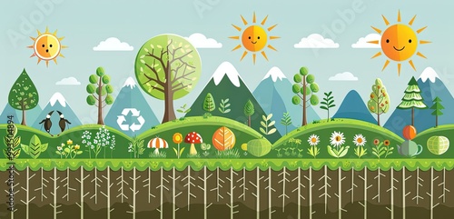 Cartoon Illustration of a Sunny Nature Scene