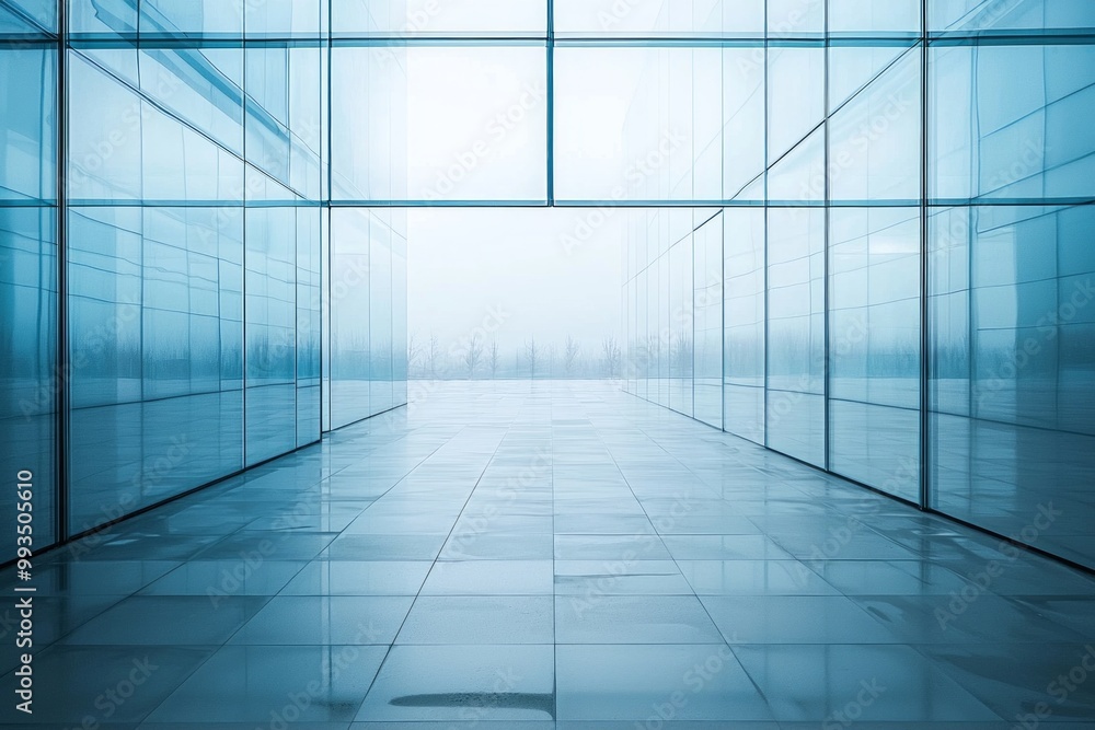 A futuristic glass wall with a translucent frame, the empty middle faintly reflecting the surroundings A futuristic glass wall with a translucent frame, the empty middle faintly reflecting the surroundings