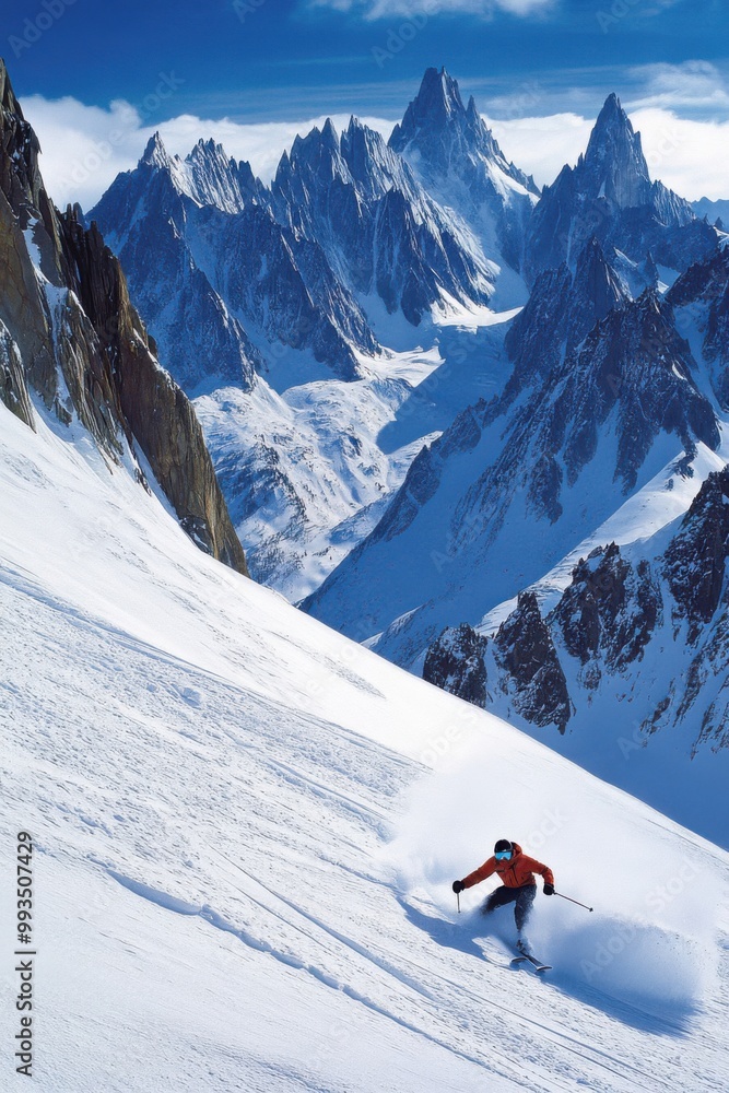 Thrilling Skiing Adventure in a Stunning Snowy Mountain Landscape Thrilling Skiing Adventure in a Stunning Snowy Mountain Landscape