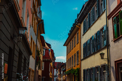 Beautiful old architecture in the city of Heidelberg against the blue sky