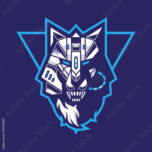 Professional Mecha Evil Wolf Cyberpunk Esports Logo Template for Game or Sport Team Illustration