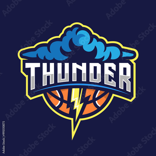 Professional Thunder Cloud Basketball Esports Logo Template for Game or Sport Team Illustration