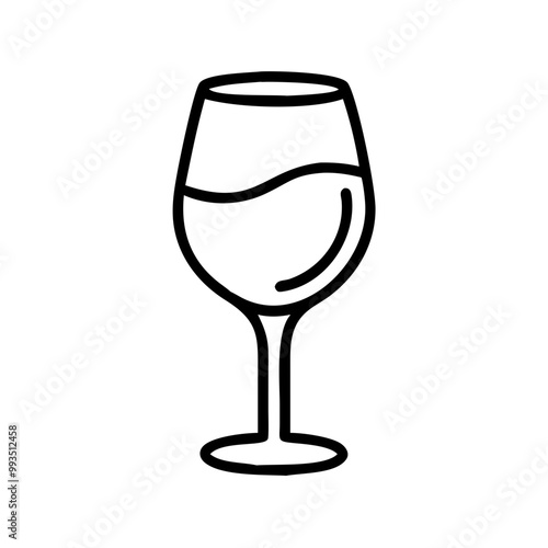 Minimalistic vector illustration of a wine glass filled with liquid