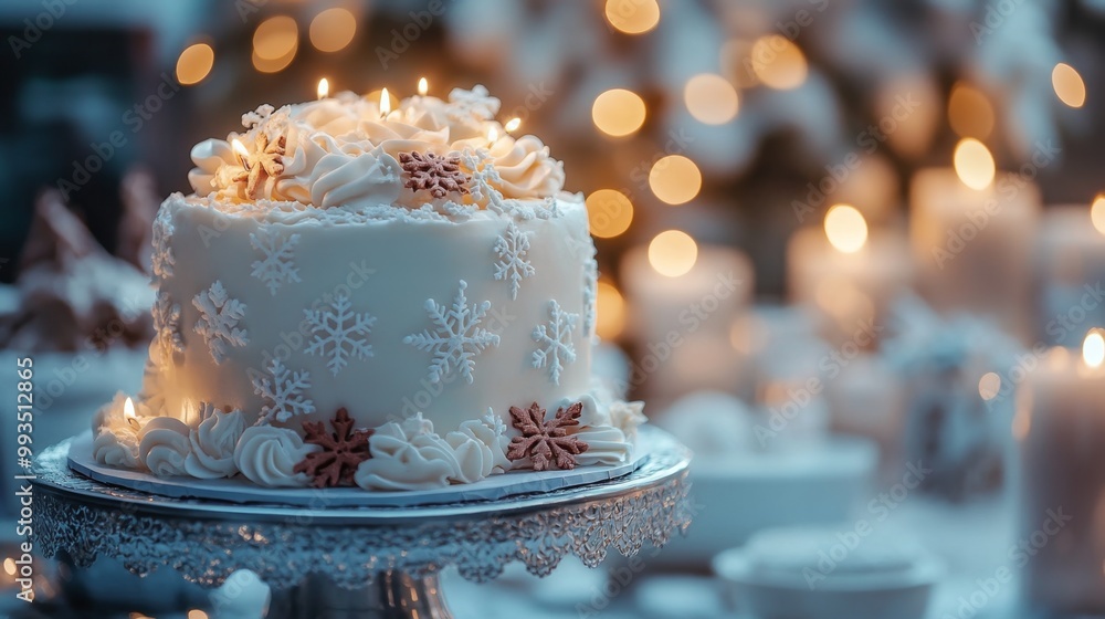 Snowflake Cake with Candles. Snowflake Cake with Candles.