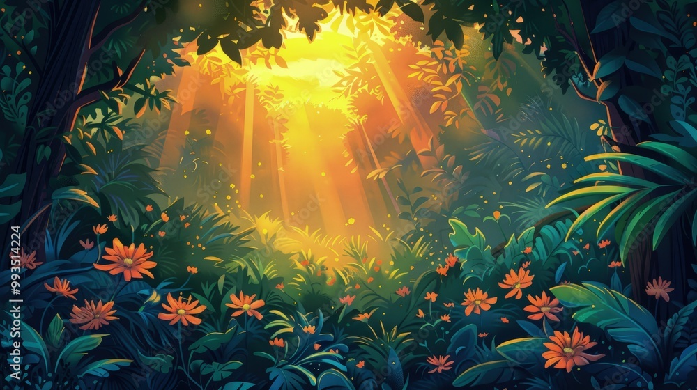 Fototapeta premium Sunlight Through a Lush Rainforest Canopy