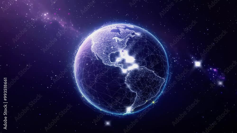 Abstract image planet Earth in the form of a starry sky or space, consisting of points, lines, and shapes in the form of planets, stars and the universe. Earth vector wireframe concept. Blue purple. Abstract image planet Earth in the form of a starry sky or space, consisting of points, lines, and shapes in the form of planets, stars and the universe. Earth vector wireframe concept. Blue purple.