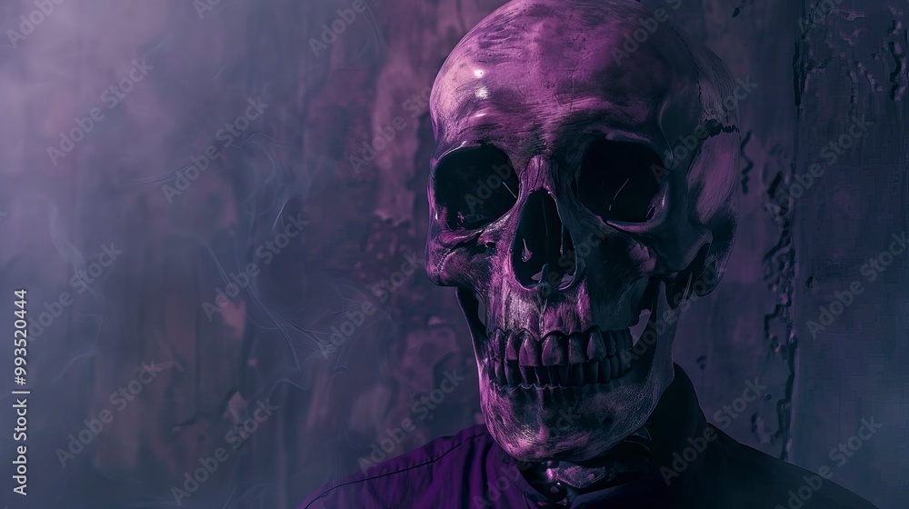 A skull with a purple shirt, Halloween elements, Happy Halloween
A skull with a purple shirt, Halloween elements, Happy Halloween