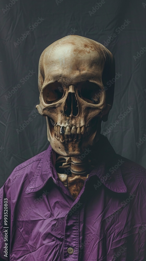 A skull with a purple shirt, Halloween elements, Happy Halloween A skull with a purple shirt, Halloween elements, Happy Halloween