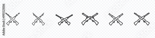 Shotguns Cross icon set, Two crossed rifles icon, Black Shotguns Cross Illustration Silhouette, Hunting rifle. Sniper rifle. Old rifle. Revolution symbol, Sniper rifle icons set