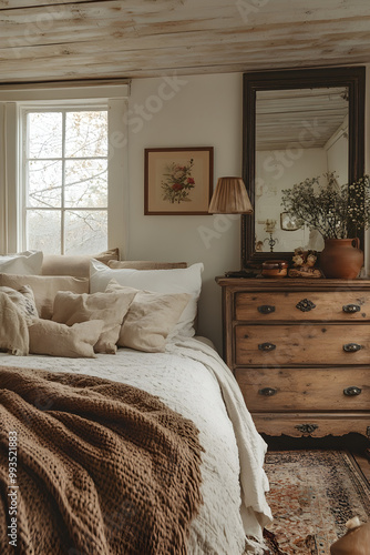 Rustic Victorian bedroom with vintage wooden furniture