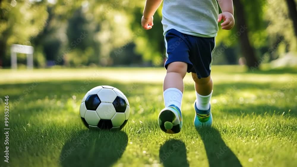 Young Child Playing Soccer on a Sunny Day in the Park Generative AI Young Child Playing Soccer on a Sunny Day in the Park Generative AI