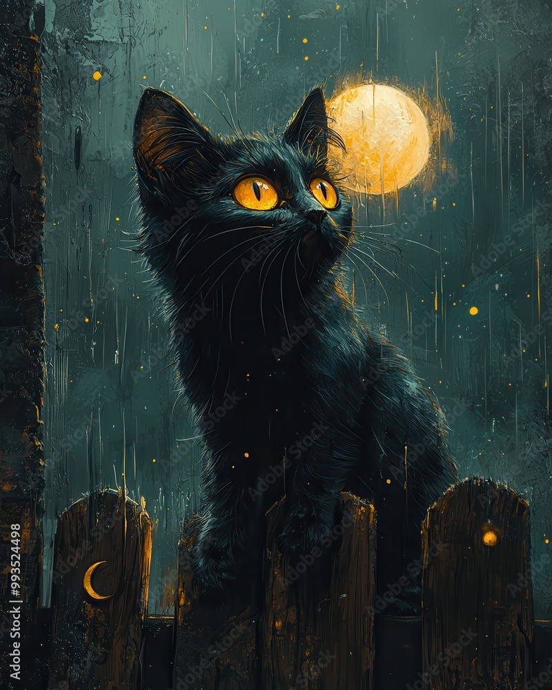 Enigmatic Black Cat Under Moonlit Sky Enigmatic Black Cat Under Moonlit Sky