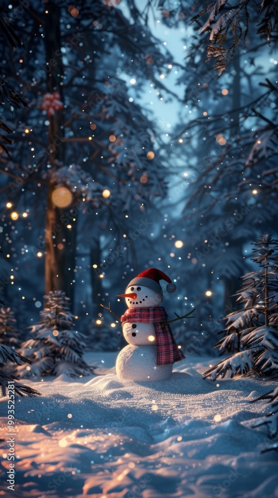Fototapeta premium snowman in winter forest.