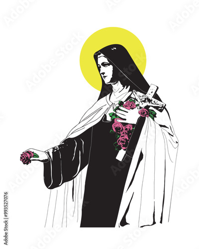 Saint Therese of Lisieux Child Jesus Illustration catholic religious vector