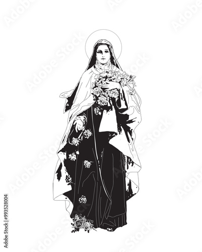 Saint Therese of Lisieux Child Jesus Illustration catholic religious vector