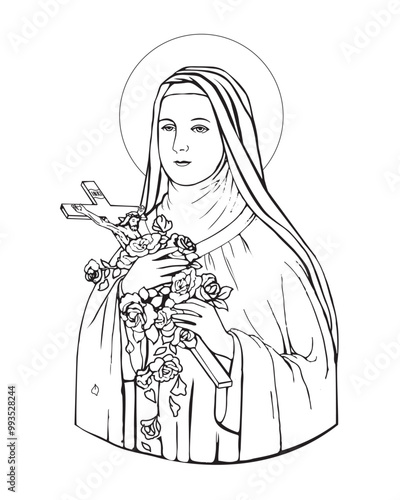 Saint Therese of Lisieux Child Jesus Illustration catholic religious vector