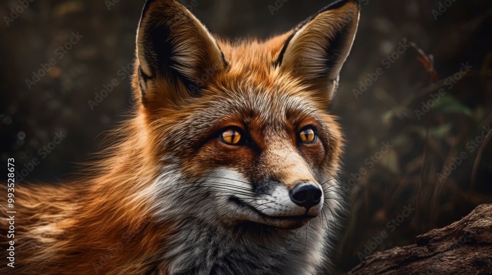 Fototapeta premium A close-up of a fox with striking orange fur and expressive eyes.