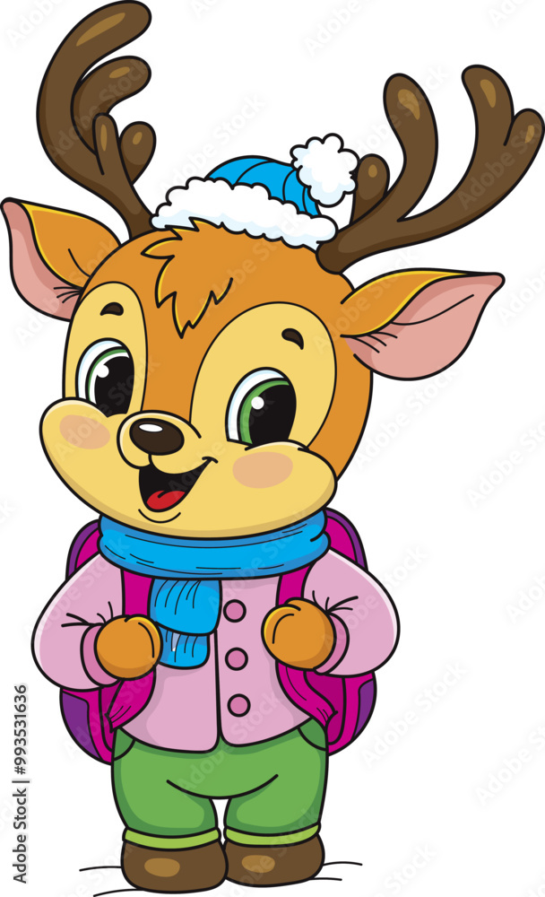 Coloring page outline of cartoon smiling cute christmas deer. Colorful vector illustration, winters coloring book for kids. Coloring page outline of cartoon smiling cute christmas deer. Colorful vector illustration, winters coloring book for kids.