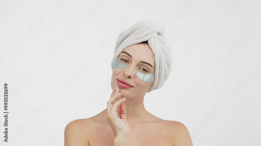 A portrait of a young woman with blue eyes wrapped in a towel after washing her hair. This image captures the essence of spa treatments, self-care, and deep relaxation. A portrait of a young woman with blue eyes wrapped in a towel after washing her hair. This image captures the essence of spa treatments, self-care, and deep relaxation.