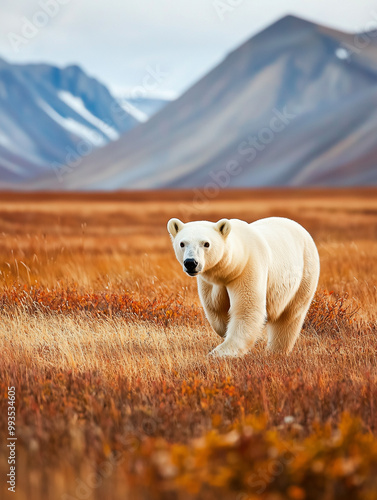 A lone polar bear wanders a...