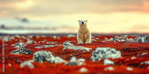 A lone polar bear wanders a...