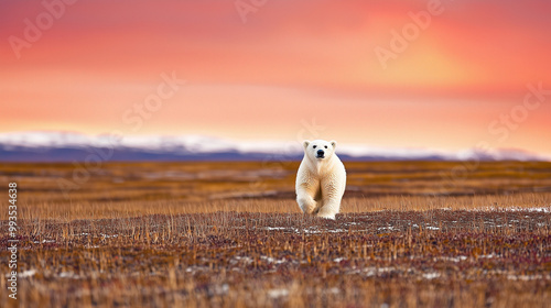 A lone polar bear wanders a...
