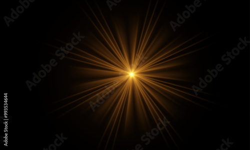 Yellow light effect reflections, neon illumination in yellow colors. Bright light lens. Police light effects, lines. Shiny stars, glowing sparks on a black background. Vector