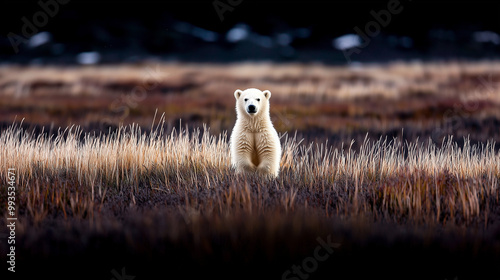 A lone polar bear wanders a...