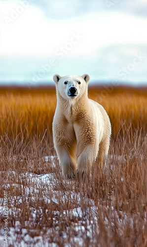 A lone polar bear wanders a...