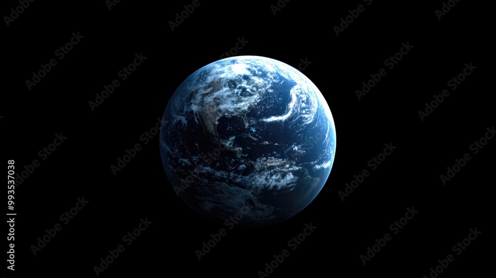 The Earth planet with a blue color on a black background, viewed from space. The Earth planet with a blue color on a black background, viewed from space.