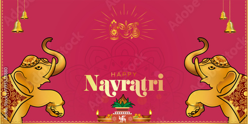 Background for Navratri festival banner. Kalash sthapana and welcome of goddess Durga.