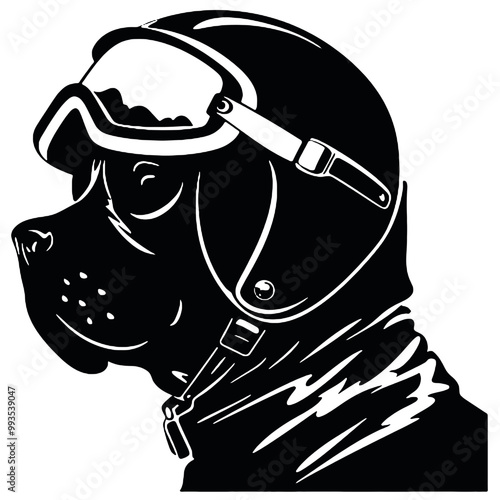 Dog in Motorcycle Helmet Silhouette Vector Illustration Transparent Background