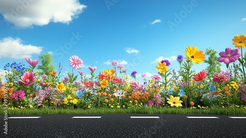 Vibrant flowers along a sunny roadside