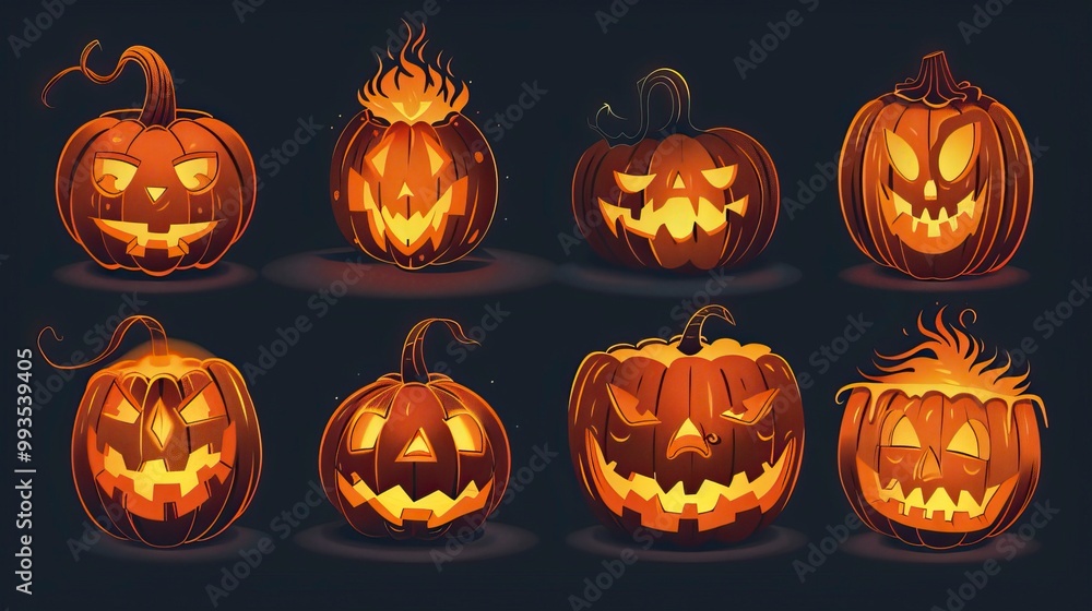Collection of various Halloween Jack o Lantern designs, Halloween elements, Happy Halloween Collection of various Halloween Jack o Lantern designs, Halloween elements, Happy Halloween