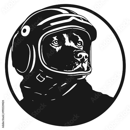 Cool Dog in Retro Helmet Silhouette Vector Illustration Transparent Background