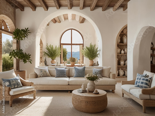 Mediterranean-style interior with a neutral color palette.