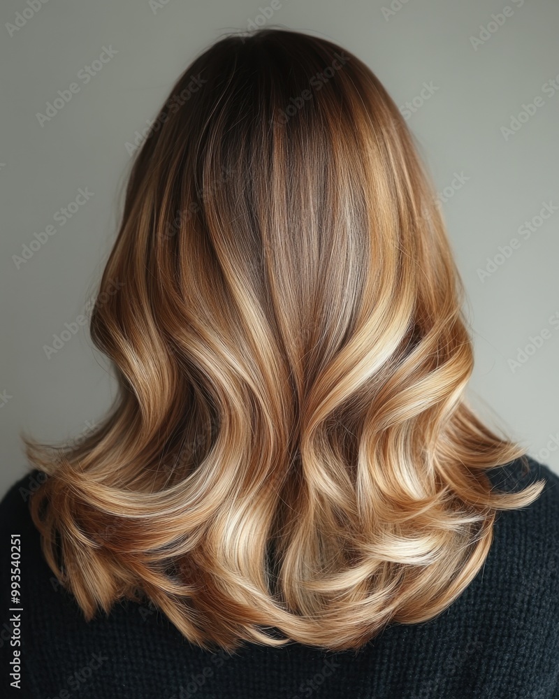 Fototapeta premium Back View of Woman with Ombré Hair from Dark Brown to Blonde
