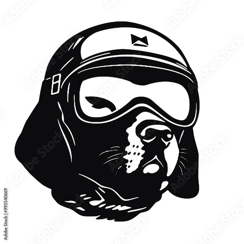 Dog in Old School Motorcycle Helmet Silhouette Vector Illustration Transparent Background