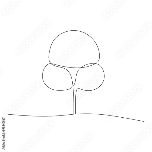 Simple line drawing of a tree with two main branches and a rounded canopy, standing alone on a plain horizon line on a white background