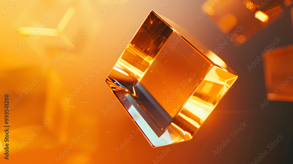 Witness the beauty of a crystal cube radiating vibrant orange and yellow tones, creating captivating reflections and refractions. An exquisite, mesmerizing display of artistry and ambiance Witness the beauty of a crystal cube radiating vibrant orange and yellow tones, creating captivating reflections and refractions. An exquisite, mesmerizing display of artistry and ambiance