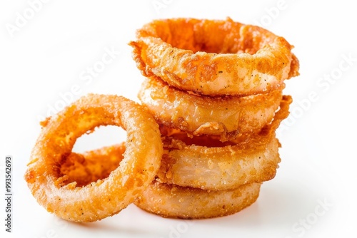 stack of Crispy Fried Onion Rings isolated on white background. MZ