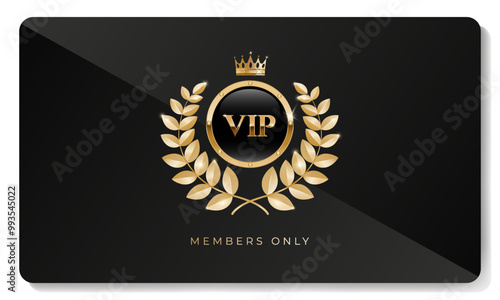 Premium VIP card  in black color with golden elements. Vector illustration