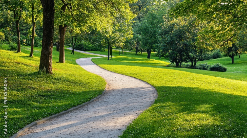 Serene Winding Pathway Through Lush Greenery Serene Winding Pathway Through Lush Greenery