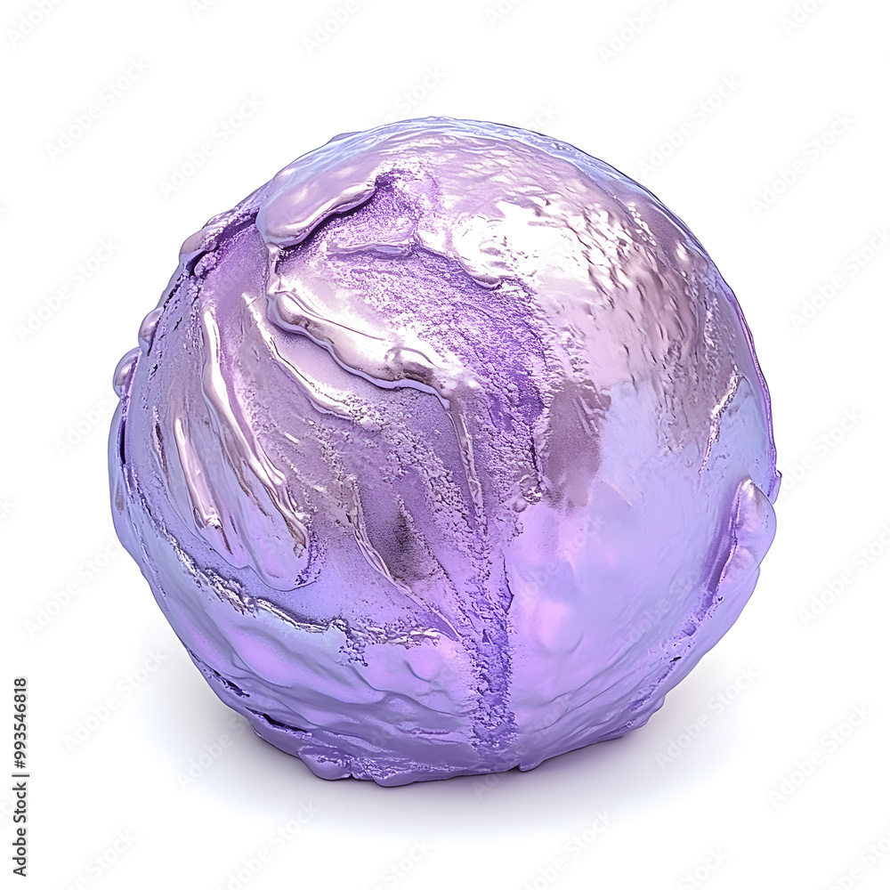 Scoop ball of metallic purple neon color ice cream isolated on white background Scoop ball of metallic purple neon color ice cream isolated on white background