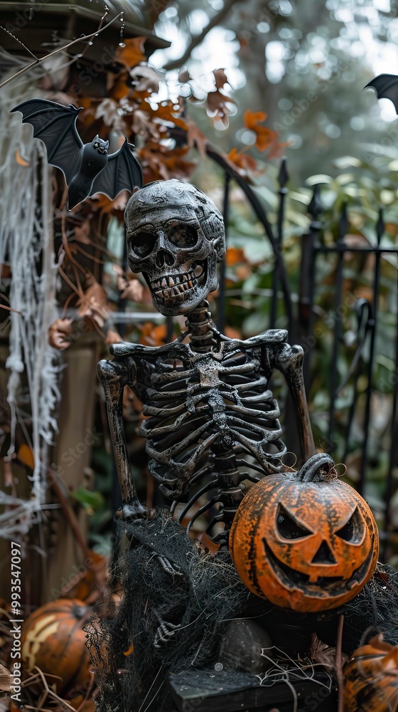 Creepy Skeleton with JackoLantern and Bats in Haunted Graveyard for Halloween, Halloween elements, Happy Halloween
Creepy Skeleton with JackoLantern and Bats in Haunted Graveyard for Halloween, Halloween elements, Happy Halloween
