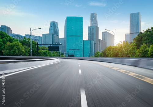 Dynamically blurred highways and the skyline of Hangzhou, China